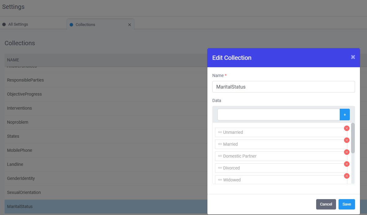 screenshot of Edit Collections