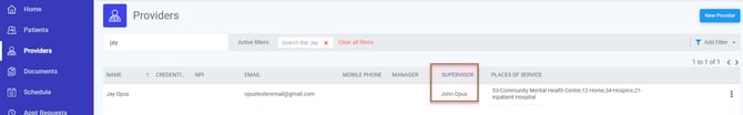 screenshot of provider menu highlighting that a profile has supervisor