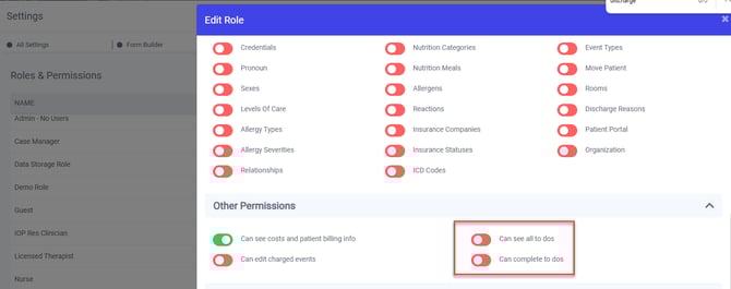 role settings highlighting To-do settings