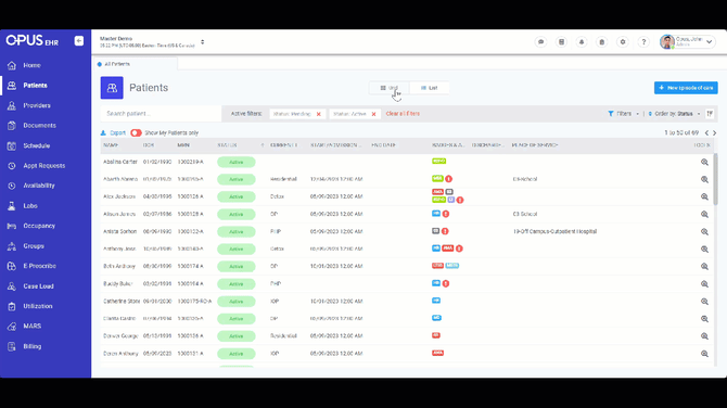 patient menu switching from grid to list